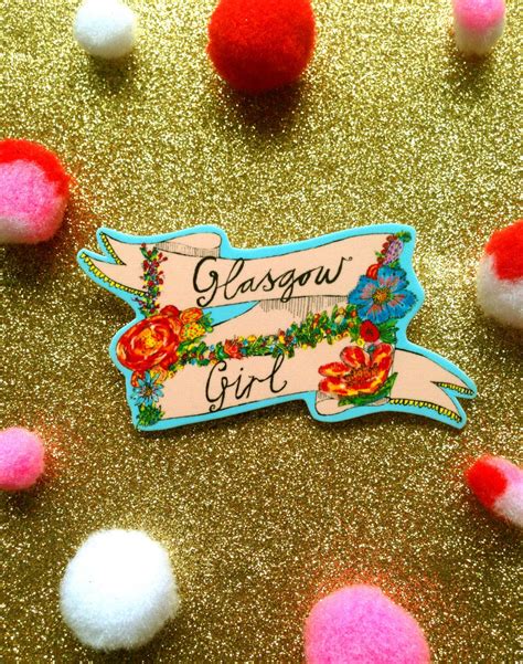 Glasgow Girl Illustrated Brooch Floral Cute Girly Pin Badge Quirky S