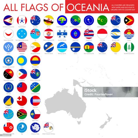 Flat Round Flags Of Oceania Full Vector Collection Stock Illustration