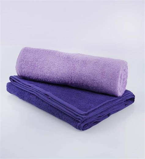 Buy Bombay Dyeing Purple And Blue Cotton Bath Towel Set Of 2 Online