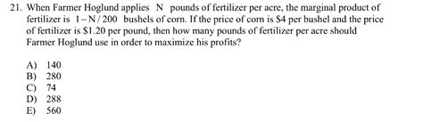 Solved 21 When Farmer Hoglund Applies N Pounds Of