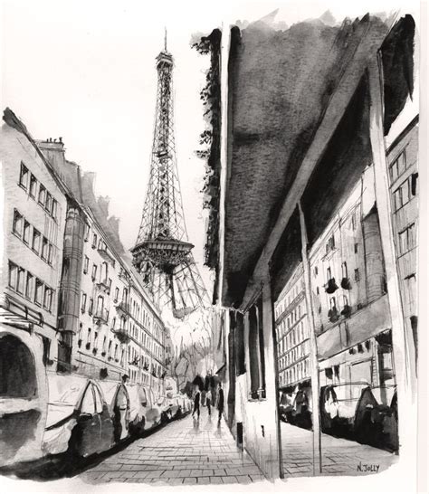 Perspective Paris Watercolor Painting Aquarelle By Nicolas Jolly