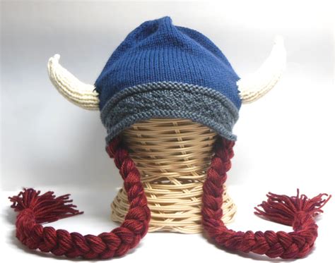 Knit Viking Hat Viking Helmet Long Braids Child Teen Viking Etsy