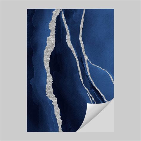 Set Of 3 Abstract Navy Blue And Silver Artze Wall Art
