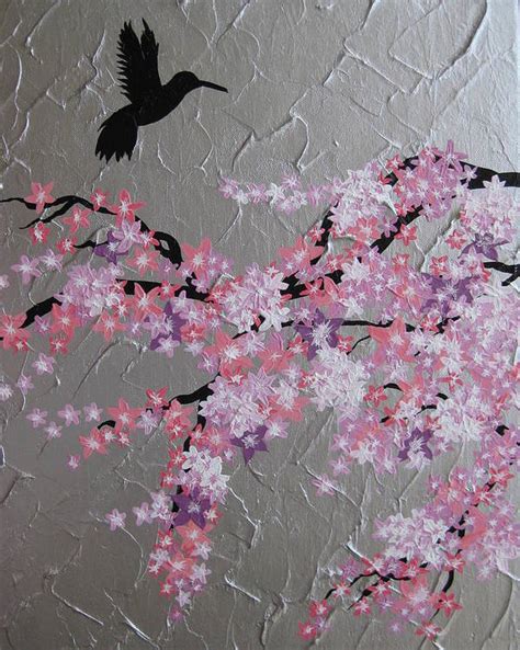 Humming Bird With Cherry Blossom Art Print By Cathy Jacobs