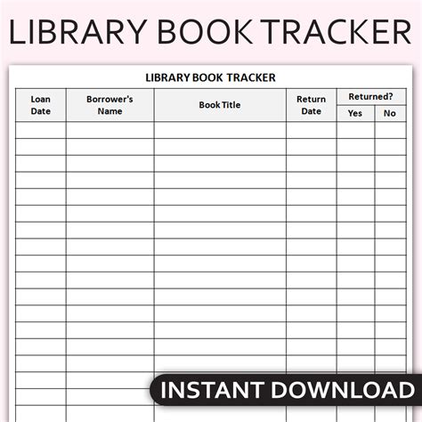 Printable Library Book Tracker Library Book Loan Log Libra Inspire