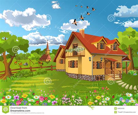 Rustic House in a Natural Landscape Stock Vector - Illustration of