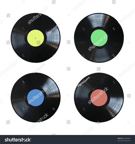Vinyl Records With Blank Labels Of Different Colors Isolated Stock