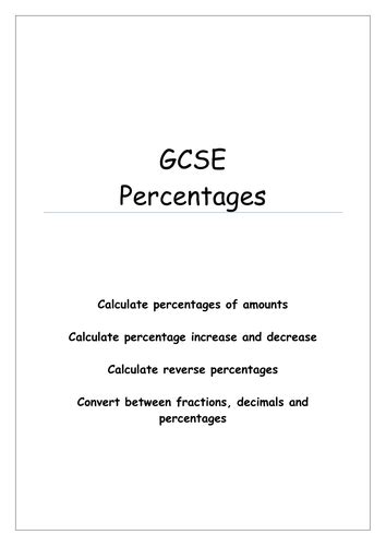 Gcse Maths Percentages Full Lesson With 24 Page Workbook Challenge And
