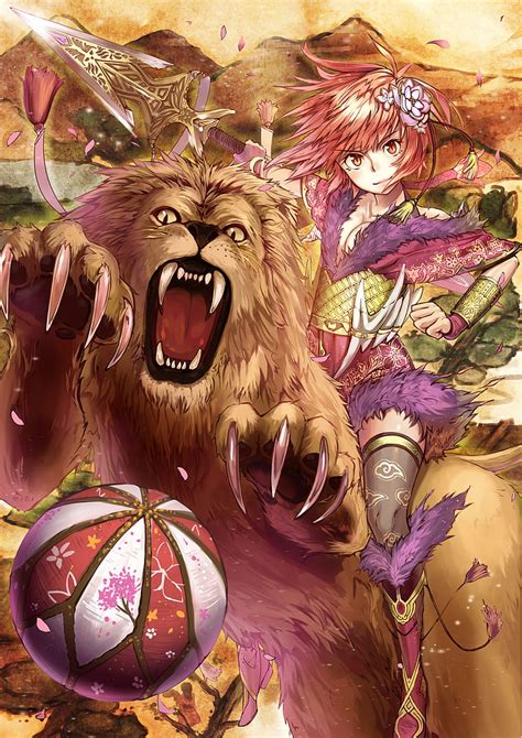 Girl Glance Lion Grin Anime Art Hd Phone Wallpaper Peakpx