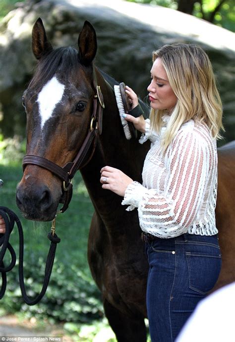 Hilary Duff Whispers In Horses Ear As She Films Latest Scene For Tv