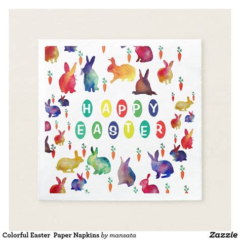 Colorful Easter Paper Napkins Happy Easter Easter Bunny Rabbit