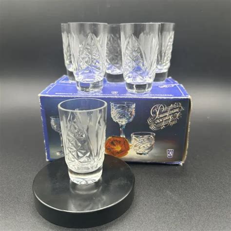 Vintage Russian Vodka Shot Glasses Cut Crystal Original Box Ukraine