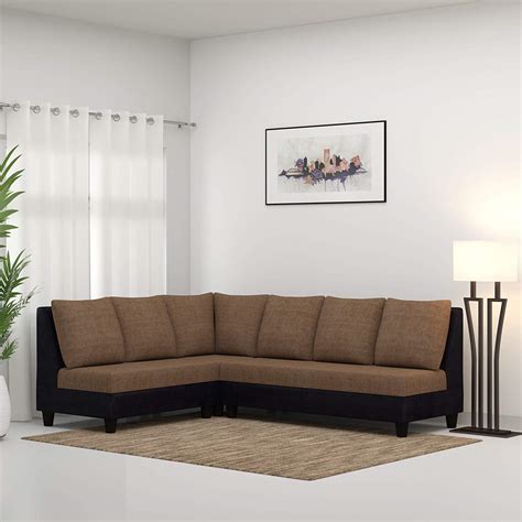 Casastyle Audrey 6 Seater Fabric L Shape Sofa Set Camel And Black
