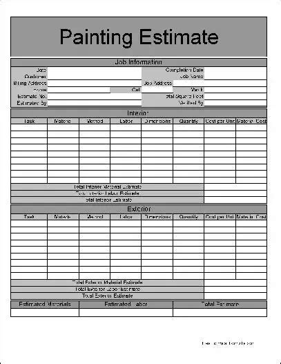 Free Basic Painting Estimate Form From Formville