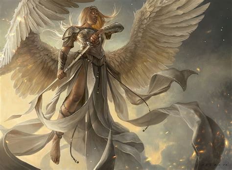 Hd Wallpaper Artwork Fantasy Art Women Angel Blonde Wings Sword