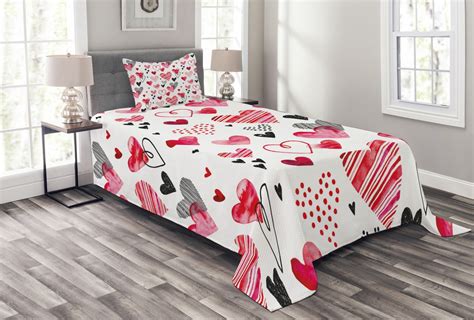 Valentine Bedspread Set Twin Size Different Types Of Heart Shapes