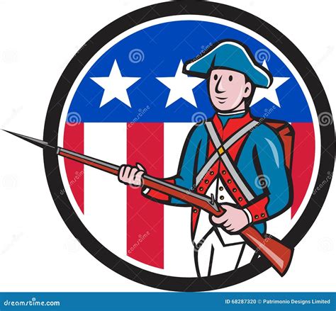 American Revolutionary Soldier Usa Flag Circle Cartoon Stock Vector