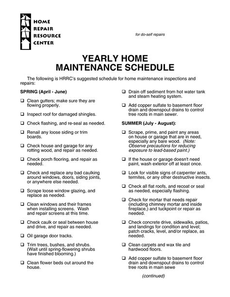 Maintenance Schedule Templates At