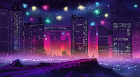 10000x10000 Fireworks In Futuristic City 10000x10000 Resolution
