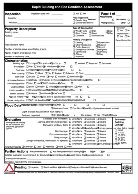 Rapid Building And Site Condition Assessment Form Printable Pdf