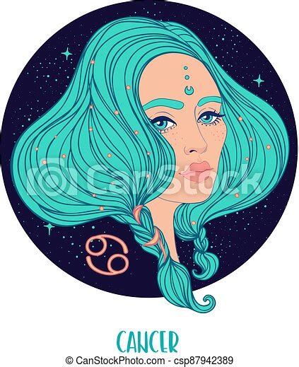 Illustration Of Cancer Astrological Sign As A Beautiful Woman Zodiac Vector Illustration
