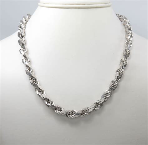 Buy 14k White Gold Solid Diamond Cut Rope Chain 28 Inch