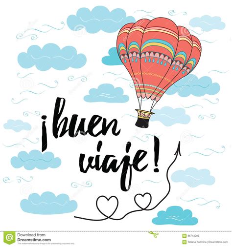 Card With Text Happy Journey In Spanish Language Decorated Hot Air Balloon Stock Vector ...