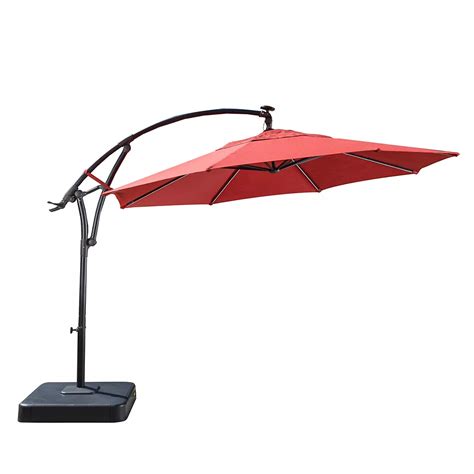 Hampton Bay 11 Ft Lightbar Offset Solar Patio Umbrella In Chili Red