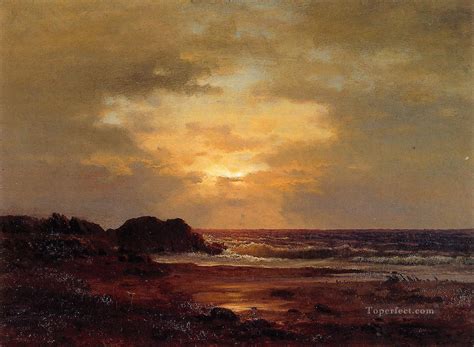 Coast Scene Landscape Tonalist George Inness Beach Painting In Oil For Sale