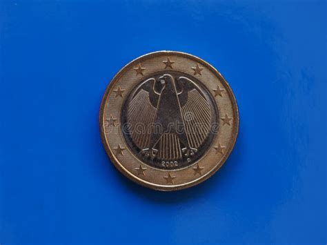 1 Euro Coin European Union Germany Over Blue Stock Photo Image Of