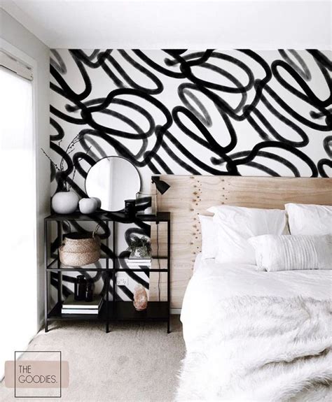 Scribbles Wall Mural Black And White Brush Strokes Wall Etsy Wall