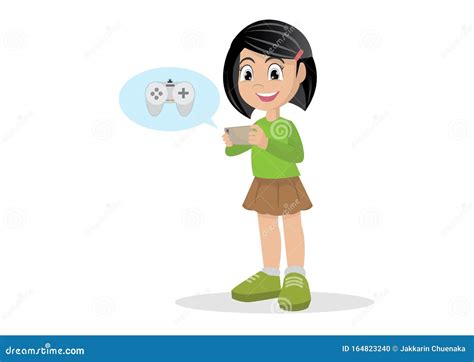 Girl Playing Game On Smartphone Stock Vector Illustration Of