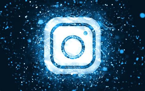 Download Wallpapers Instagram Blue Logo 4k Blue Neon Lights Creative