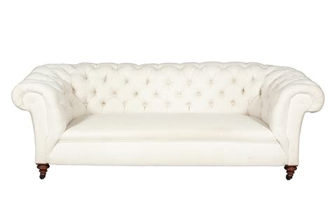 Chesterfield Style White Linen Upholstered Sofa Doyle Auction House