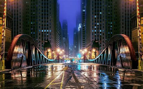 Hd Wallpaper Chicago Illinois Usa City Bridge Road Lights