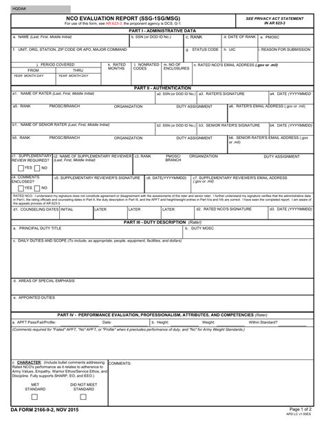 Army Ncoer Fillable Form Printable Forms Free Online