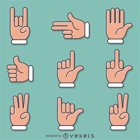 Flat Hand Signs Gestures Set Vector Download