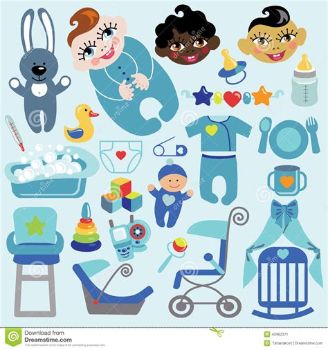 Cute Items For Baby Boybaby Shower Icons Stock Vector