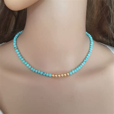 Turquoise Necklace Choker K Gold Fill Or Sterling Silver Etsy Uk