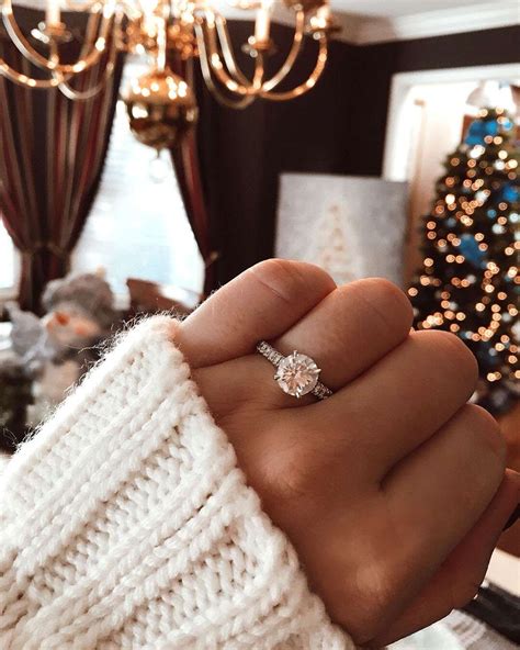 Engagement Ring Selfie In Front Of Christmas Tree Engagement Ring