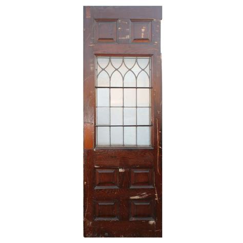 Salvaged 30 Door With Leaded And Ribbed Glass Oak