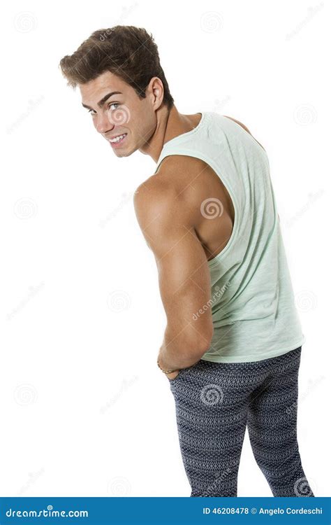 Man Backside Looks With A Special Smile On White Stock Photo Image