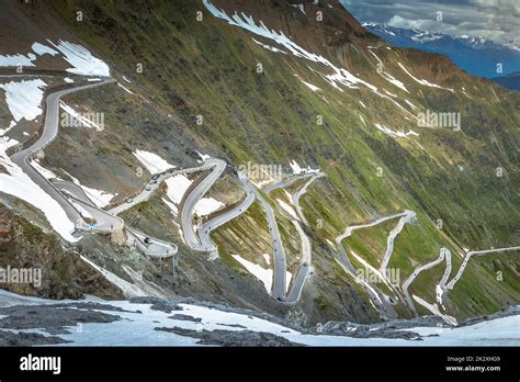 Stelvio Mountain Pass Impressive Dramatic Road In Italian Alps Italy