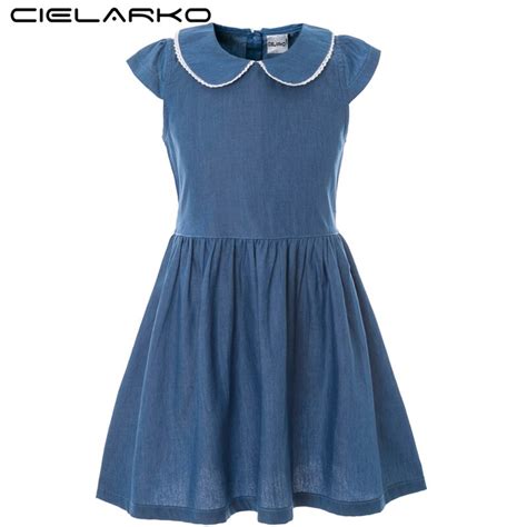 Cielarko Girls Denim Dress Basic Baby Summer Dresses Petal Sleeve