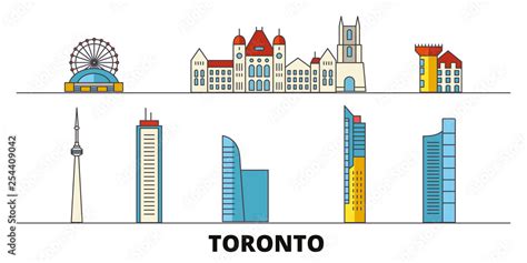 Canada Toronto Flat Landmarks Vector Illustration Canada Toronto