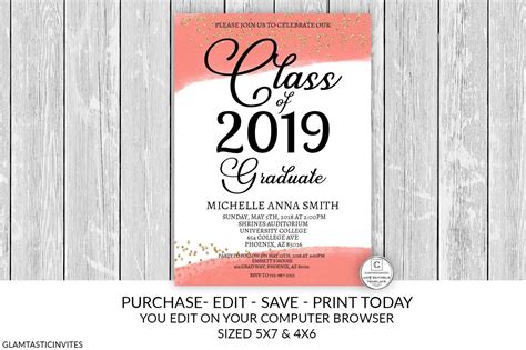 When checking out, please include the following information in. Coral Gold Graduation Invitation Class of Graduation Party | Etsy | Graduation party invitations ...