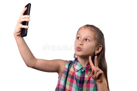 Cute Little Girl Taking A Selfie On Her Phone Stock Image Image Of