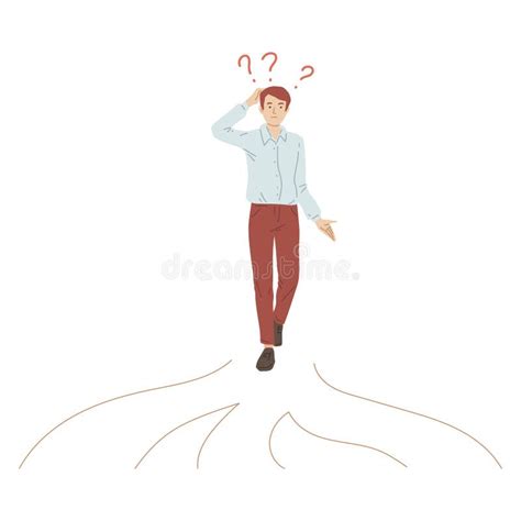 Confused Man At The Crossroads Flat Vector Illustration Isolated On