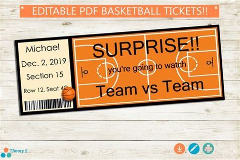 Printable And Editable Basketball Tickets Adobe Pdf Etsy