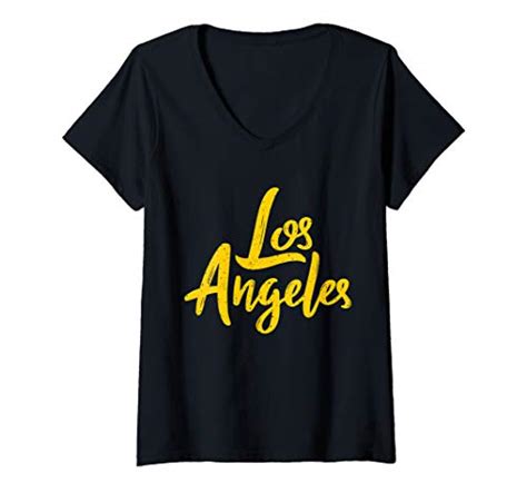 Los Angeles Attire Womens Los Angeles Retro Distressed V Neck T Shirt